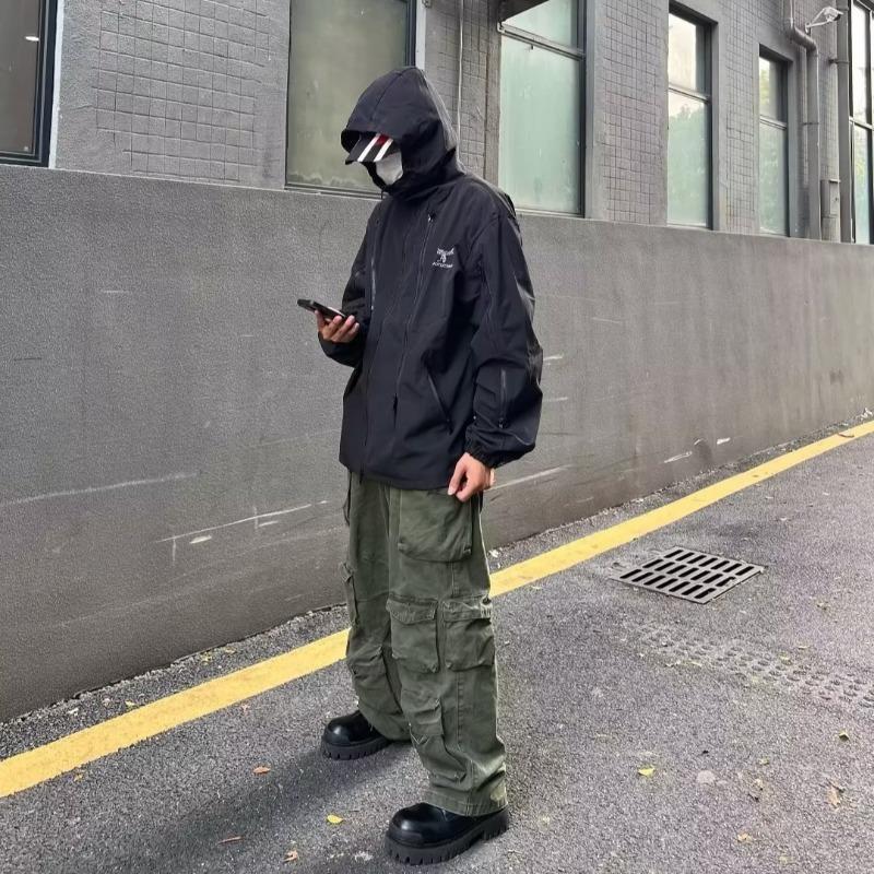 Men's Trendy American Retro Multi-Pocket Loose Straight Overalls