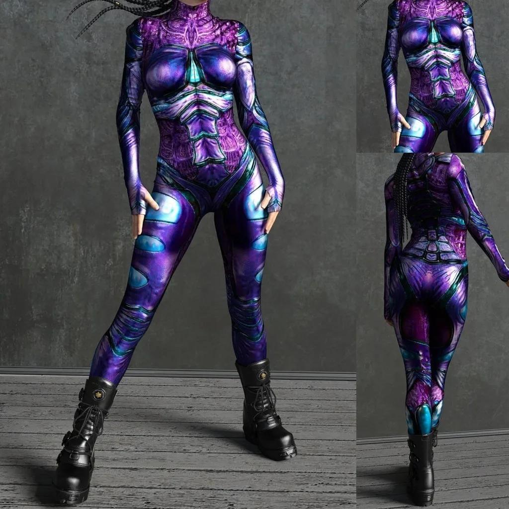 3D Digital Printing Stage Performance Costumes Adults Halloween Events Carnival Theme Party Cosplay Outfit Pretend Game Jumpsuit