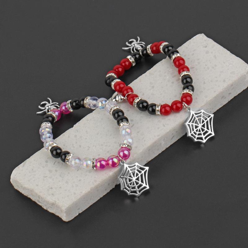Valentine's Day Heart & Spider Magnetic Bracelet, Elastic Beaded Couple Jewelry