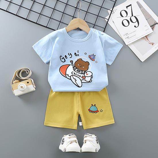 Summer Kids Short Sleeve O Neck T Shirt Pants Set Casual Baggy 2pcs Suit Cotton Cartoon Printes Outfit