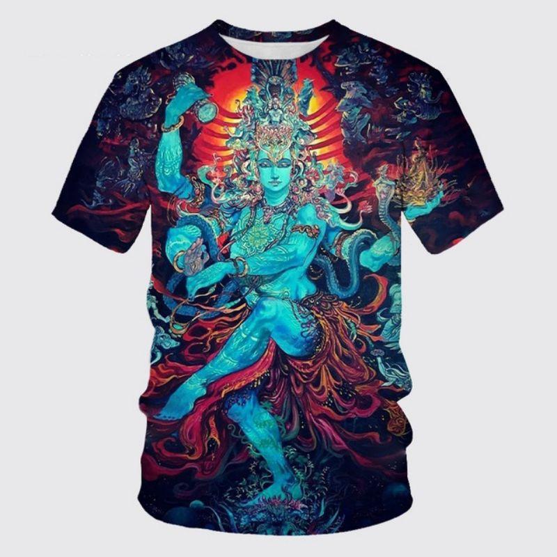 New God Shiva God 3d Printed T-Shirt Summer Personality Men Casual Youth Short Sleeve Ethnic Style Loose O Collar Quality Top