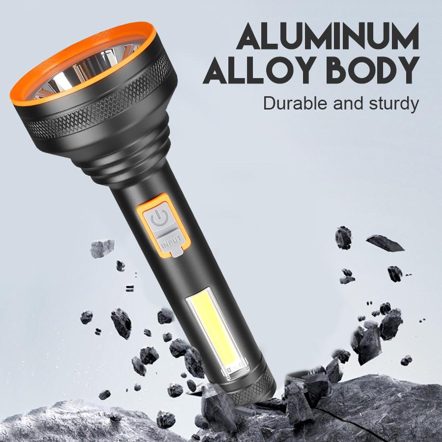 Strong Light Led Flashlight with Cob Side Light Portable Type-C Rechargeable Torch Aluminum Lantern for Patrol Camping Hiking