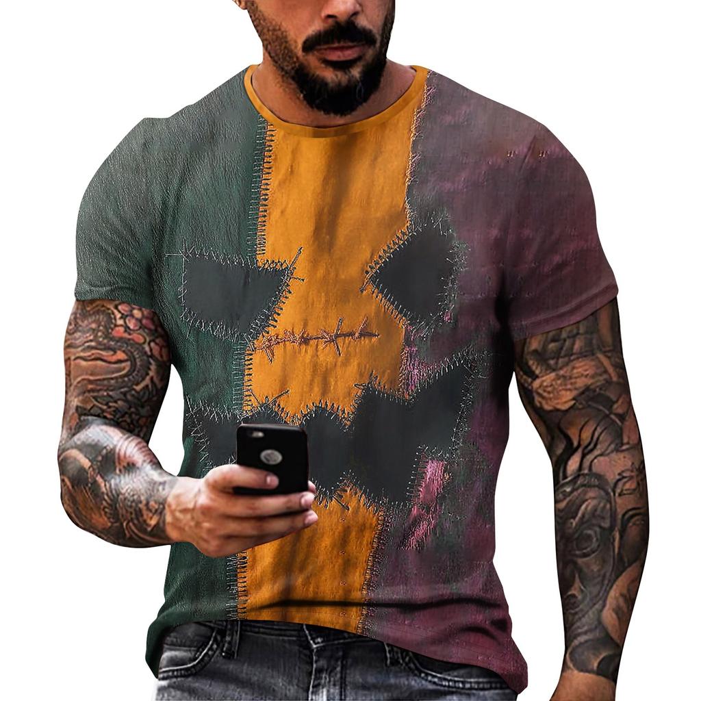 Halloween T Shirt Men's Casual Round Neck Blood Splatter Pattern Tops Horror Bloody Printed Short Sleeve Tops