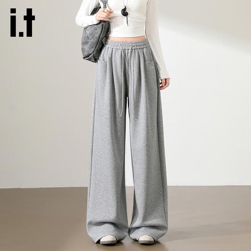 Izzue Women s Embroidered Elastic Waist Wide-Leg Casual Pants M