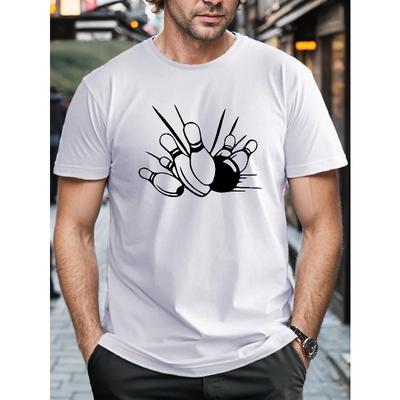 Übergröße, Bowling-Print, Herren Grafikdesign Rundhalsausschnitt Aktives T-Shirt für den Sommer, Lässige Bequeme T-Shirts für Tägliches Fitnessstudio Training Laufen