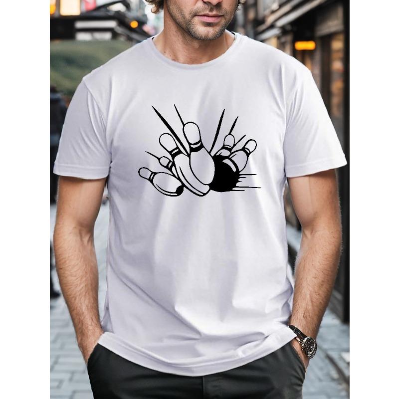 

Большой размер, Принт с боулингом, Мужская футболка с графическим дизайном, Круглый вырез, Активная футболка для лета, Повседневные удобные футболки для ежедневных тренировок в зале, Бега S белый