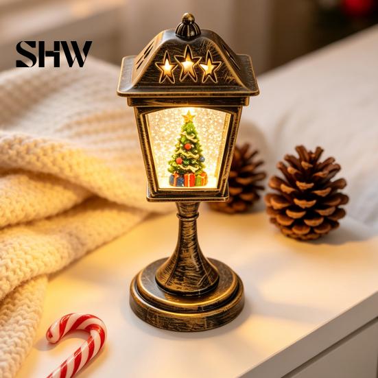Holiday Gift for Kids Christmas Snow Sphere Lamp, Retro Street Lamp Design, Santa Party Ambient Lighting Snowman Tree Night Light Bedroom, Tabletop