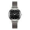 Gedi Elegant Mesh Strap Women's Quartz Watch with Faceted Diamond Markers, Waterproof and Versatile for Everyday Wear.