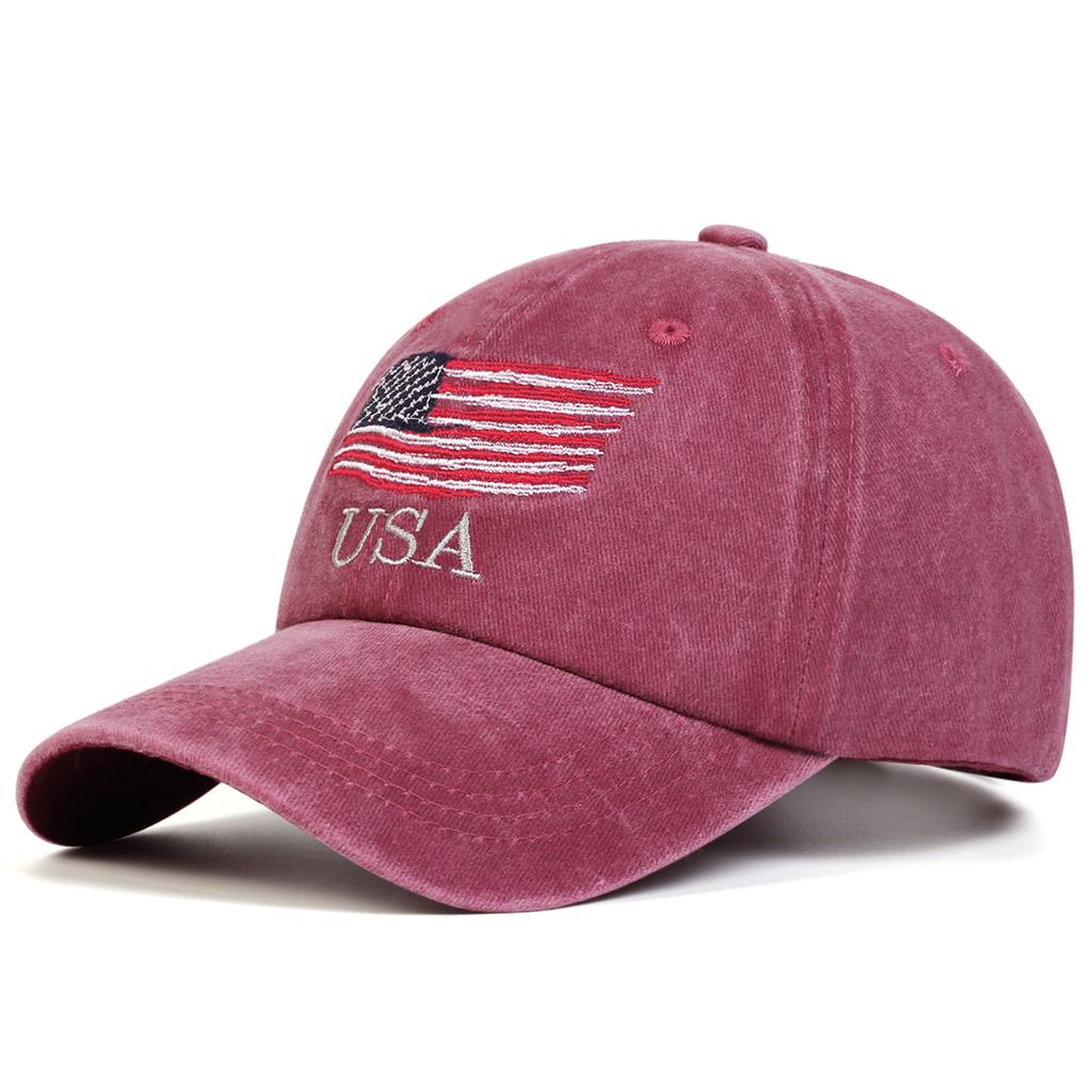 Broderad basebollkeps med amerikansk flagga, retro unisex, daglig casual hatt med böjd skärm, justerbar