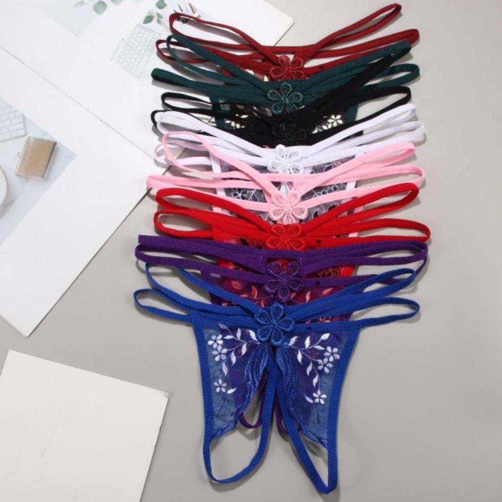 Embroidery Lace Flower Panties Thin Belt Traceless Briefs Fashion Women Mesh Thong Valentine's Day