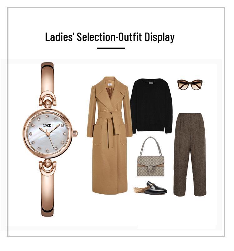 Gedi Niche Student Women's Waterproof Quartz Alloy Bracelet Watch with Simple Round Dial