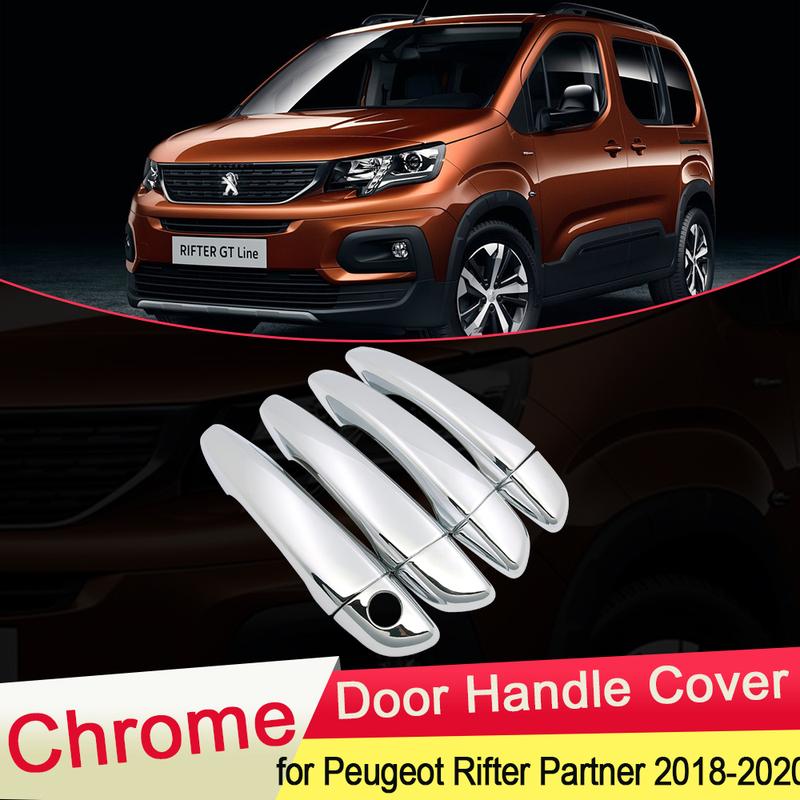 For Peugeot Rifter Partner 2018   Luxuriou Chrome Door Handle Cover Trim Catch Car Set Cap Styling Stickers Accessories