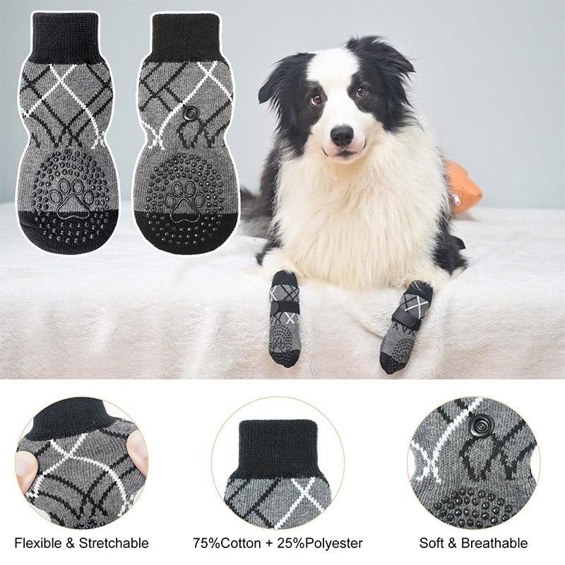 4PCS Anti-Slip Dog Socks Paw Protector Traction Wear Knitted Pet Socks Adjustable Indoor And Outdoor Non-Slip Socks For Pets.