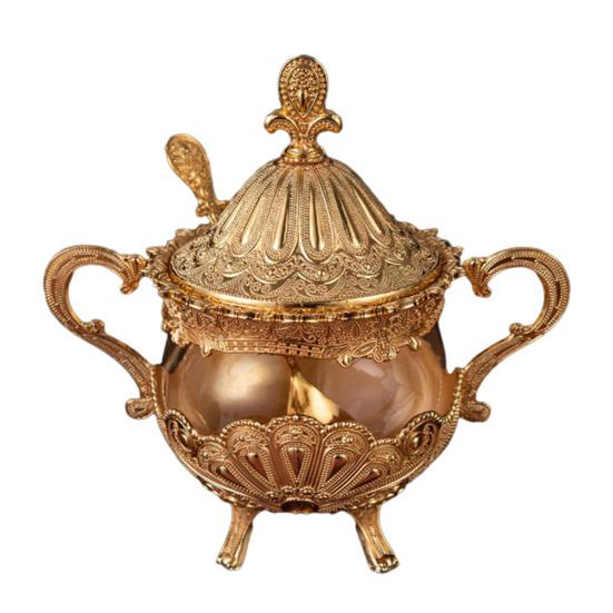 Condiment Pot for Restaurant And Hotel Seasoning Jar with Lid Spoon, European Style Metal Small Spice Coffee Bar Container, Decorative Sugar