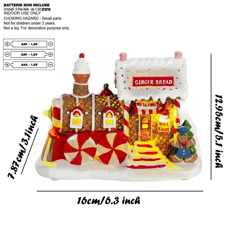 Christmas Village Accessories Decoration Gingerbread Train House Christmas Building Display Light Up Xmas Holiday Home Decor