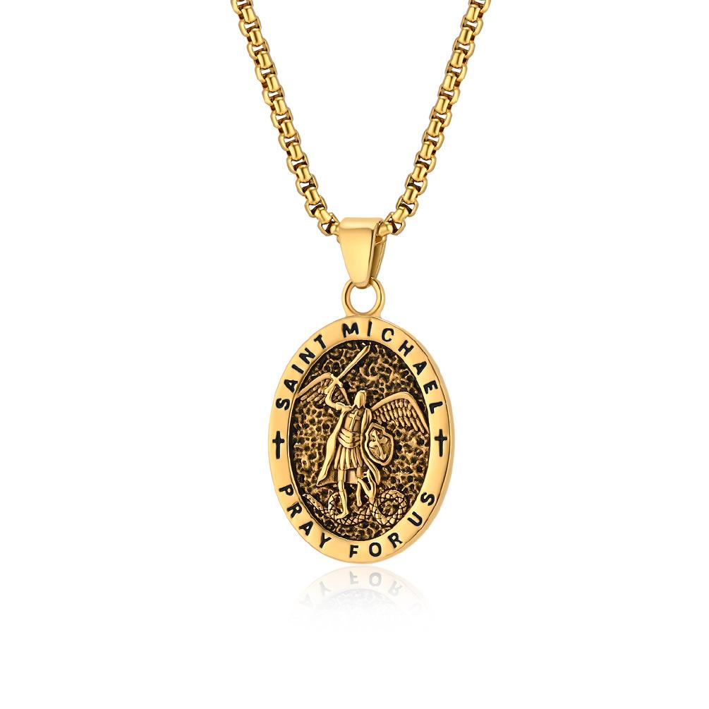 European and American Retro Saint Michael Archangel Titanium Steel Necklace