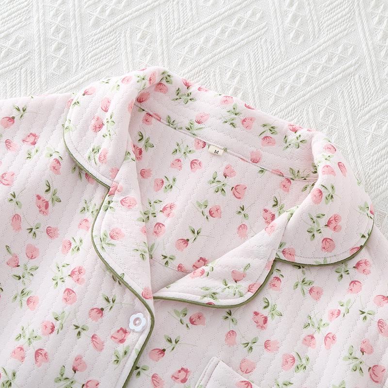 Women's Quilted Lapel Pajamas: Thick, Warm Cotton Loungewear for Autumn & Winter