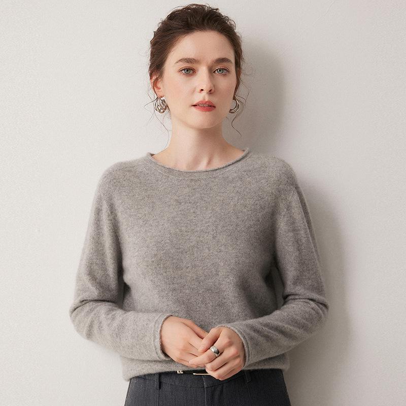 2026 Le Ka Sha Women's Pure Cashmere Round Neck Knit Sweater, 12-Gauge, Rolled Hem