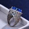Luxury Female Big Blue White Zircon Stone Ring Silver Color Wedding Jewelry For Women