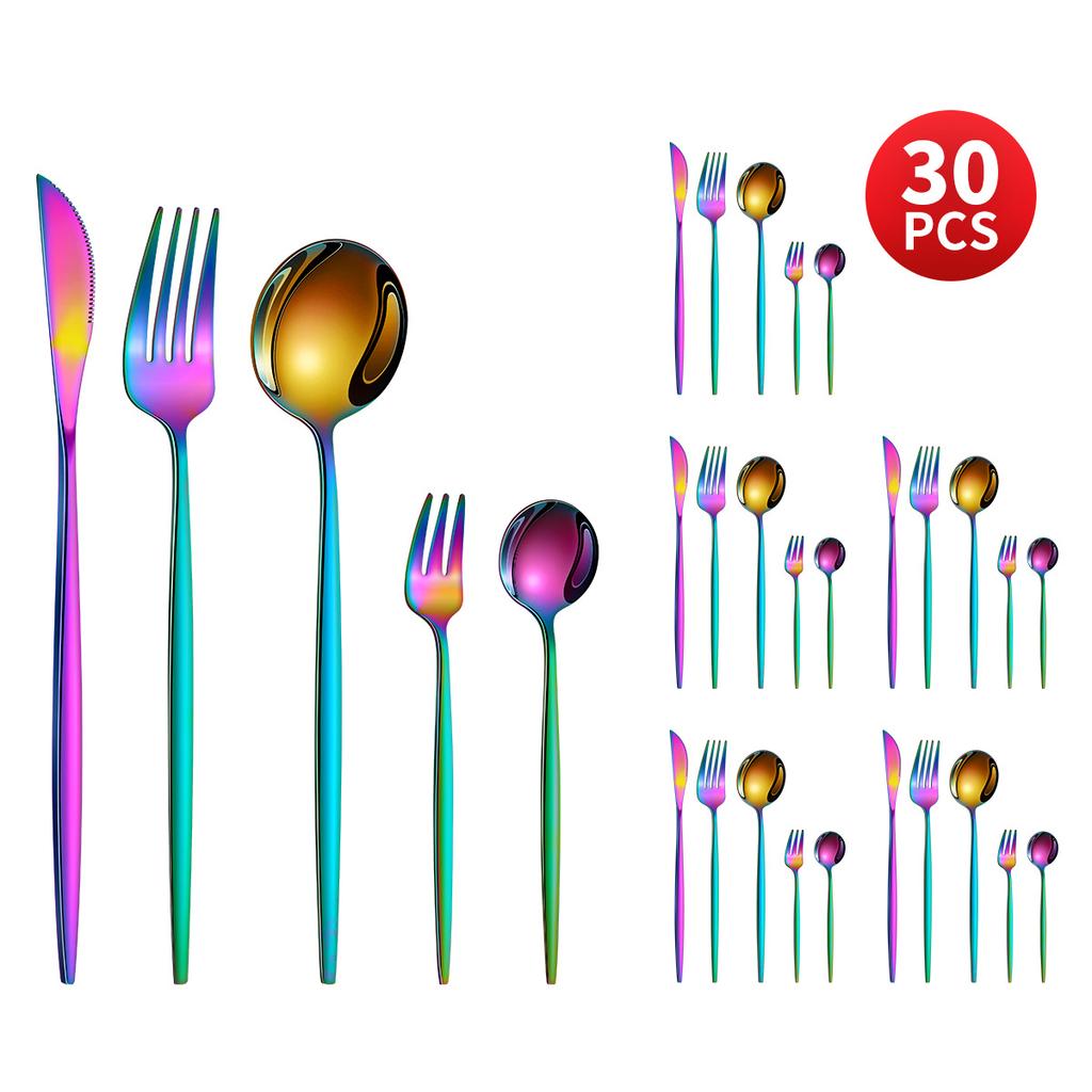 Stainless Steel 30-Piece Tableware Steak Knife, Fork and Spoon 5 Main Pieces Tableware Suit