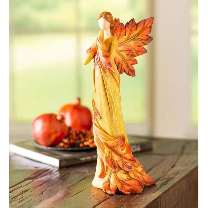Ornamento Figurine Angelo Foglia d'Acero Autunnale in Resina
