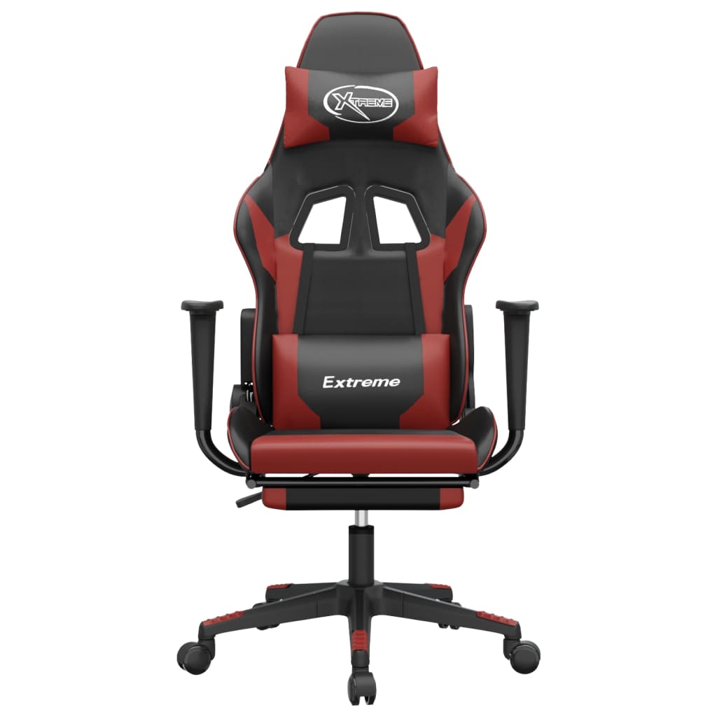 Vidaxl Gaming Chair with Footrest, Black and Wine, Faux Leather