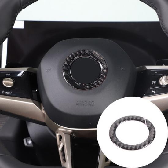 Soft Carbon Fiber Steering Wheel Emblem Ring Trim For BMW 5 Series G60 i5 2024+