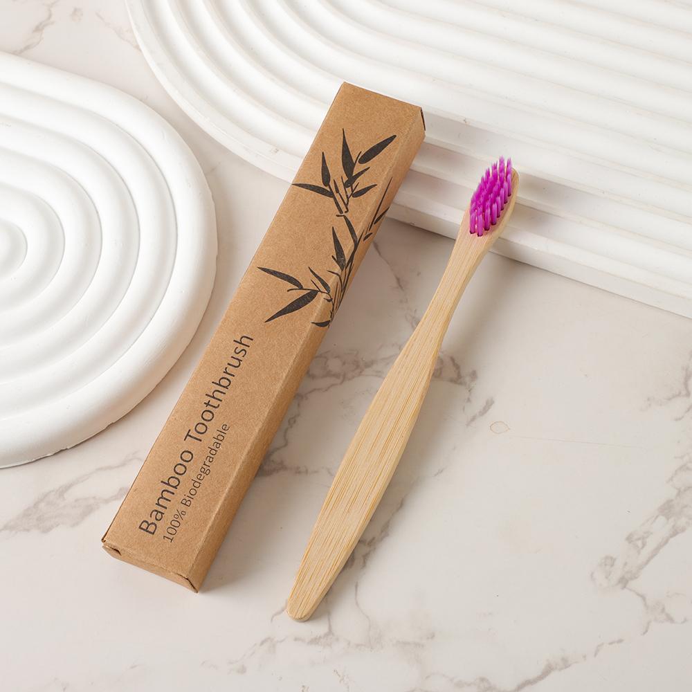 Ready Stock Fast Shipping Custom Kids Soft Natural BPA Free Biodegradable Kraft Box Bamboo Toothbrush