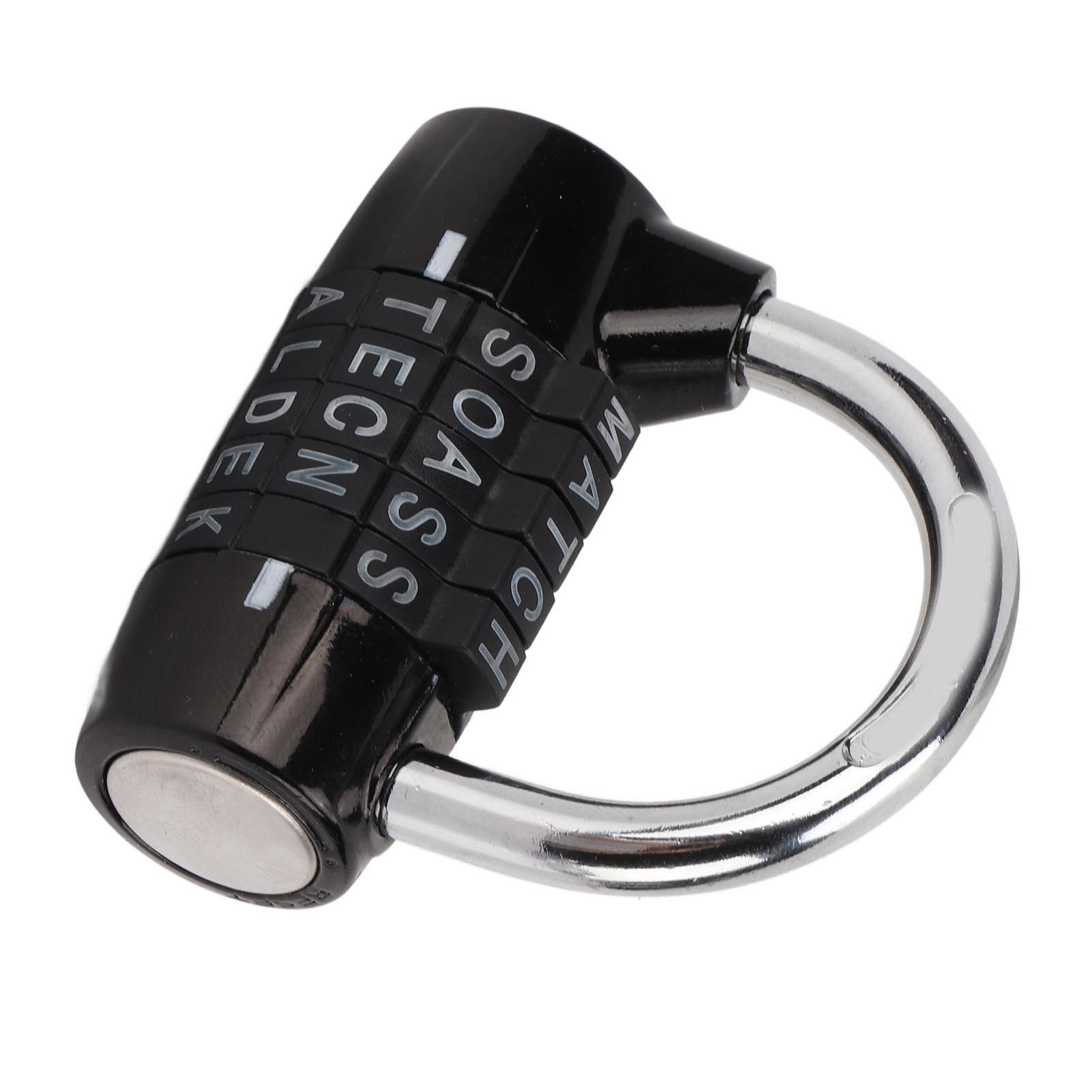 

5 Letters Combination Lock Antitheft Zinc Alloy Solid Black Padlock for Gym Suitcase