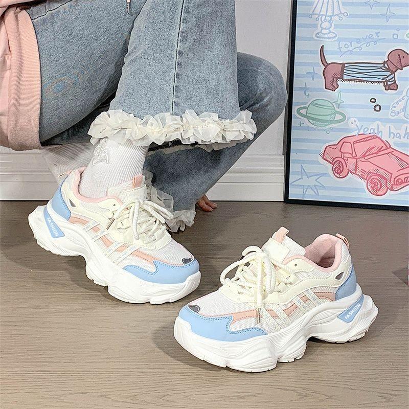 Super fire thick sole heightening dad shoes women's new autumn breathable mesh casual shoes versatile adult sports shoes