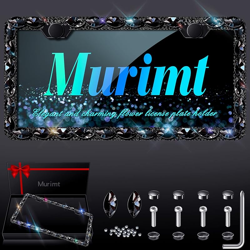 Red Bling License Plate Frame, Sparkly Stainless Steel License Plate Holder For Women, Set With 44 Gemstones, 400 14 Faceted Glass Diamond