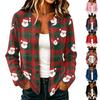 Cardigan a maglia da donna casual con stampa natalizia, manica lunga, bottoni, cappotto per le feste
