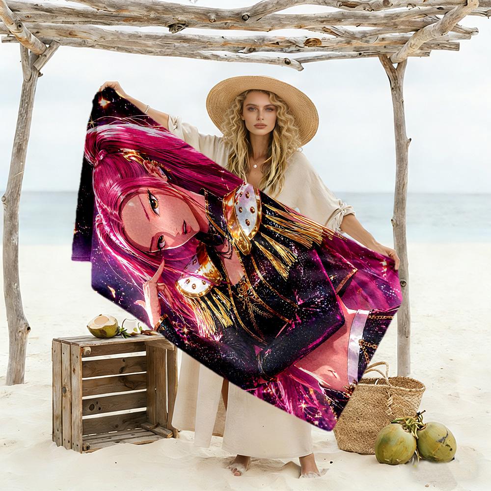 Colorful K-pop Demon Girl Beach Towel Super Soft & Absorbent Comfortable Lightweight Portable for Swimming,Beach,Camping, Travel, Beach Accessories,Gy