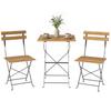 3 Piece Bistro Garden Furniture Set 2 Folding Chairs Square Acacia Wood Table 55x55x71cm Natural