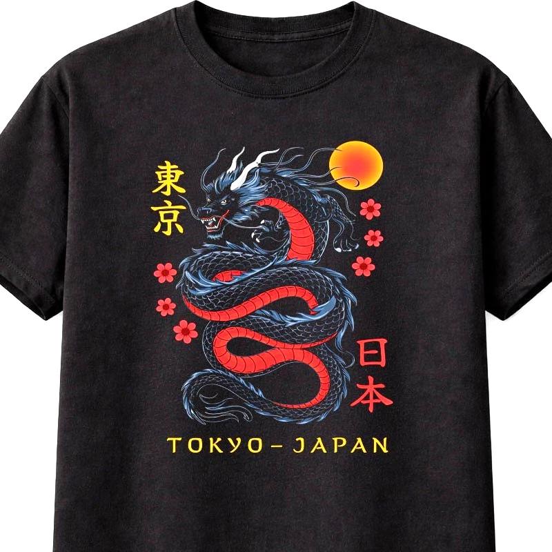 Japanese Dragon Tokyo Japan Samurai Kanji Graphic Unisex TShirt S5XL S