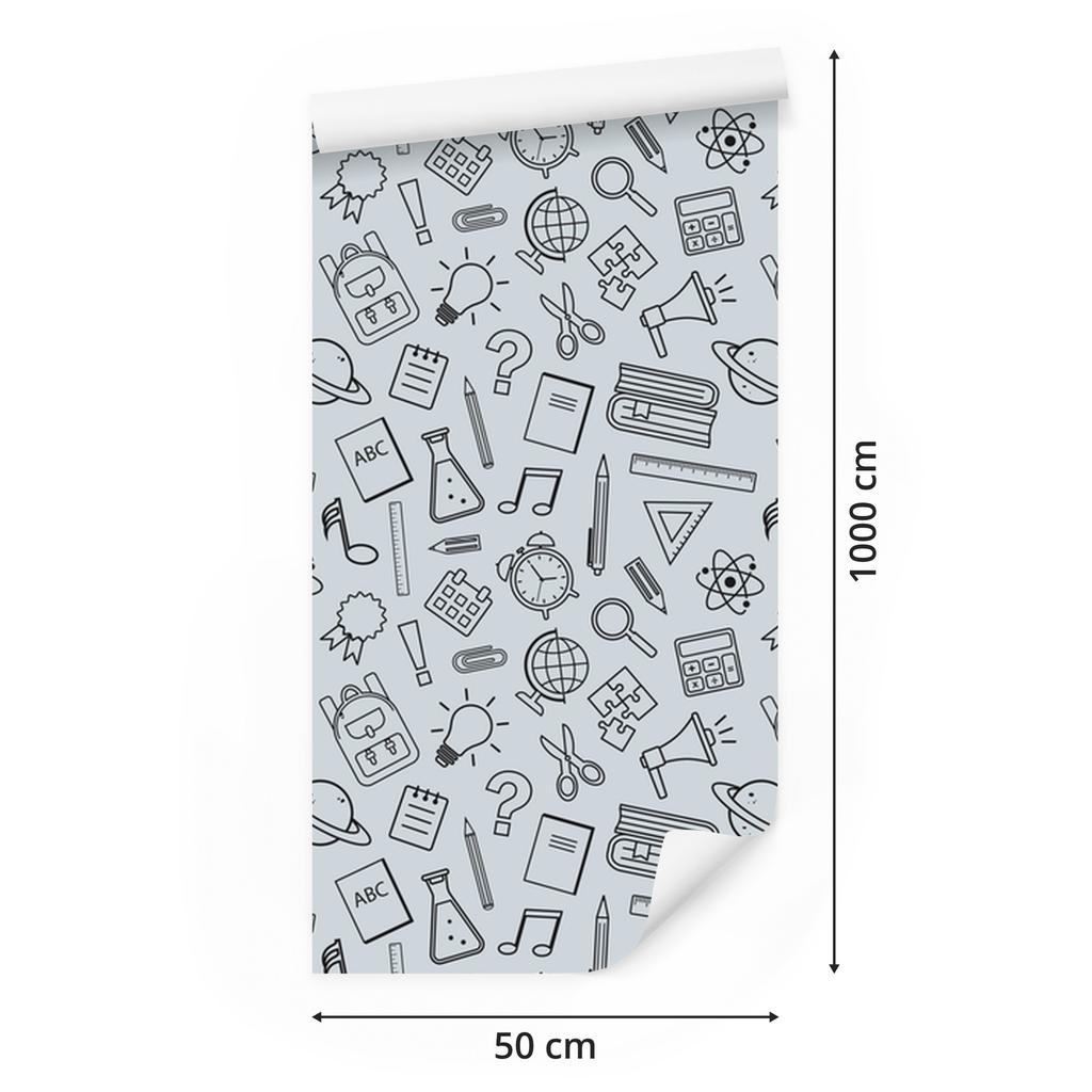 Wallpaper School Supplies Light Gray and Gray 50x1000