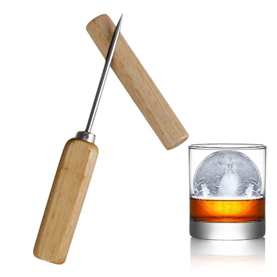 Ice Picks Stainless Steel Ice Cone with Wooden Handle Manual Ice Modeler Ice Crusher Tool for Ice Sculptures Mixing And Chiseling