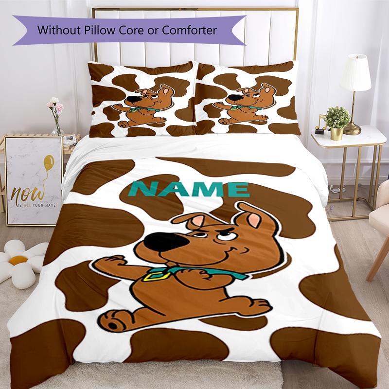 3pcs Custom Name Scooby Doo Bedding Set Duvet Cover Closure Includes 1 Duvet Cover & 2 Pillowcases, Soft and Comfortable for All Seasons.