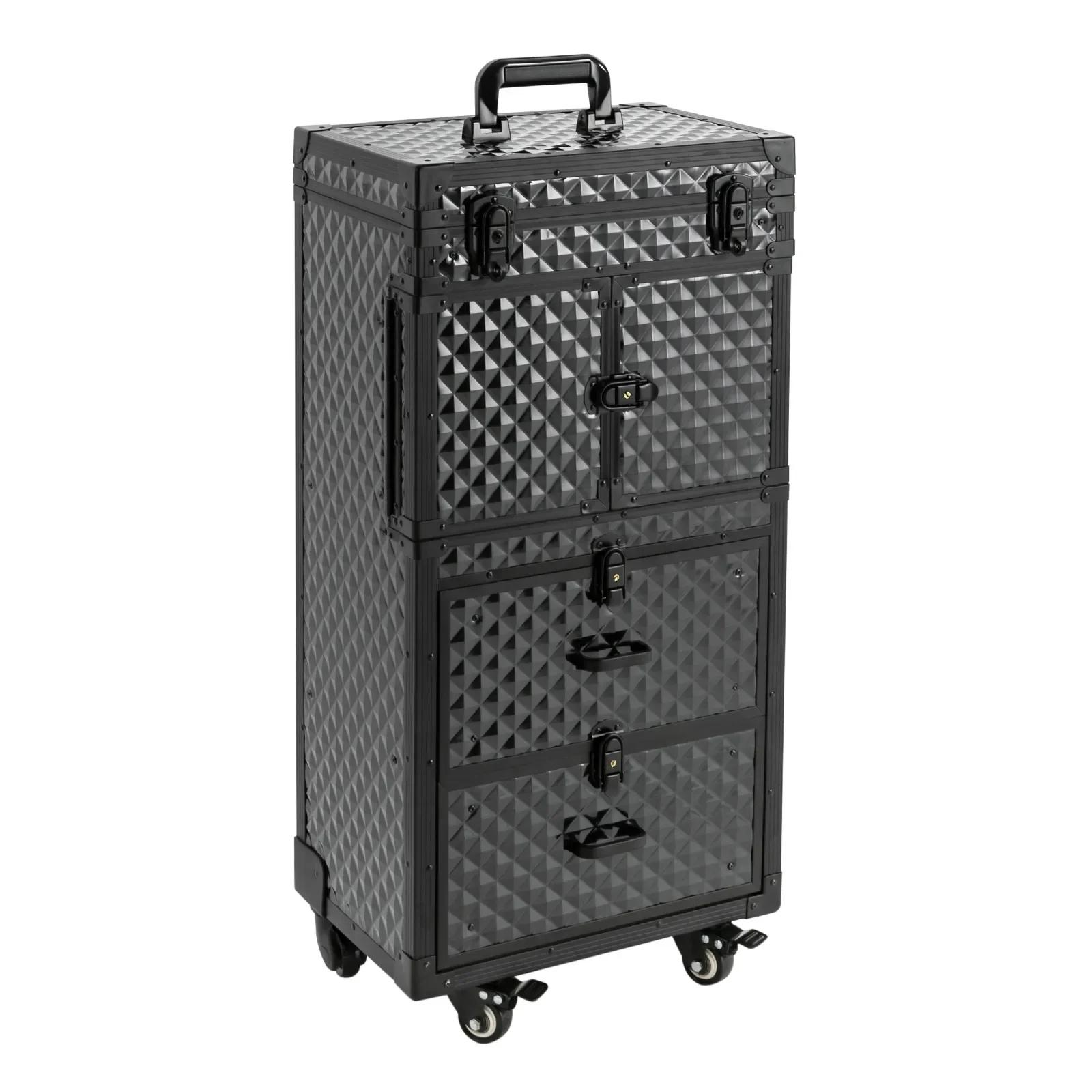 

Lockable Rolling Makeup Train Case Hairdressing Cosmetic Travel Case 4 Layers Black with Wheels for Professional Make-up Artists чёрный