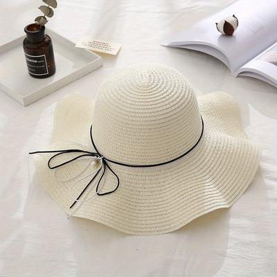 Sommer Damen Klein Frisch Schmetterlingsschleife Strand Strohhut, Verstellbarer Sonnenhut, Urlaubs Outdoor Sonnenschutz Kopfbedeckung.