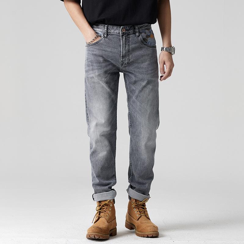 European Version of Summer Jeans Men's Slim-fitting Elastic Small Straight-leg Pants Fashion Trend Pants Men's Trendy Casual Trousers