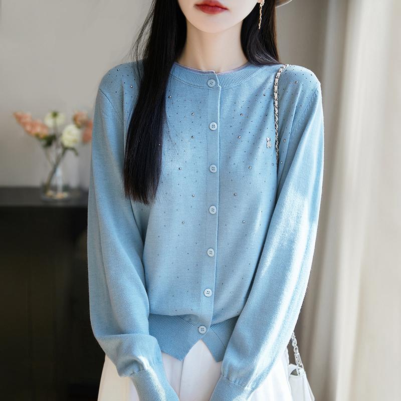 Women's Lightweight 50% Wool 50% Mulberry Silk Cardigan - 4-Season Versatile Knitwear for All-Year Comfort & Style