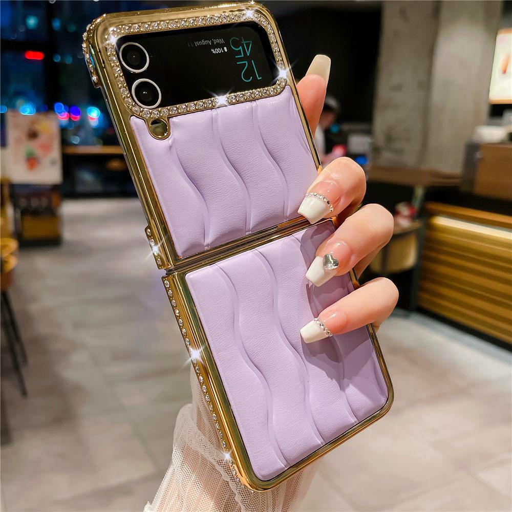 Luksusowe Złocone Diamentowe Skórzane Etui Na Samsunga Z Flip 6 Flip 5 Flip 4 3 Wstrząsoodporne Etui Na Telefon typu Flip6 Coque