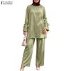 Women Long Sleeve Blouse And Long Pants Casual Two Piece Suit Sets