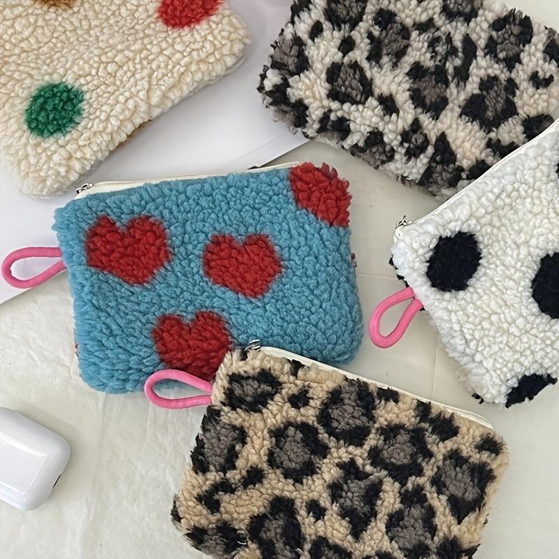 Fashion Plush Love Mouth Red Envelope Cosmetic Bag, Key Coin Wallet with ID Holder, Mixed Color, Hand Washable - Small Makeup Pouch for Students