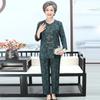 Medium and the Elderly Cotton and Silk Suit Women's Summer Old Lady Seven-quarter-sleeved Loungewear Grandma Cardigan Cotton and Silk Two-piece Set