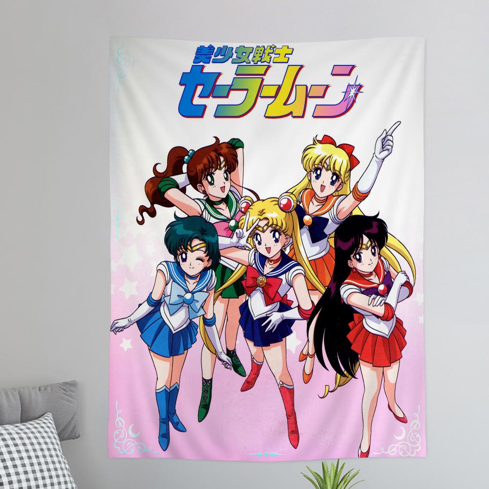 Sailor Moons Comic Cover Hanging Bohemian Tapestry Hanging Tarot Hippie Wall Rugs Dorm Japanese Tapestry