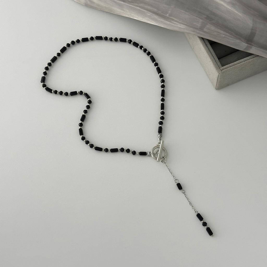 Vintage Y-förmige Schwarze Kristall Quaste Halskette Mode Minimalistisch OT-Verschluss Gespleißte Schlüsselbein Kette für Damen Tägliche Party Schmuck Zubehör