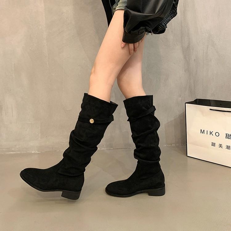 French Apricot Suede Piled Boots Women's Shoes 2025 New Spring and Autumn Winter Long Boots High Heel Khaki