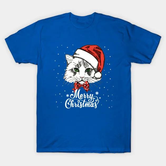 Cat Loves Merry Christmas TShirt 100 Cotton ONeck Summer Short Sleeve Casual Unisexs Tshirt Size S3XL